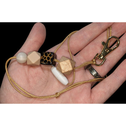 Beaded Sensory Lanyard Tan Brown Wood Acrylic Silicone Beads Teacher Office School ID Holder