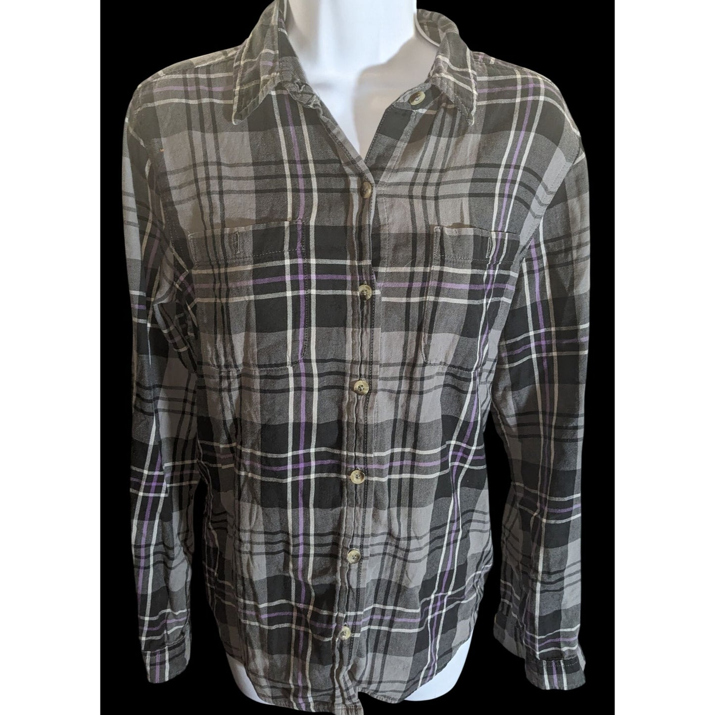 SO Plaid Button Down Shirt Black Purple Punk Grunge Flannel