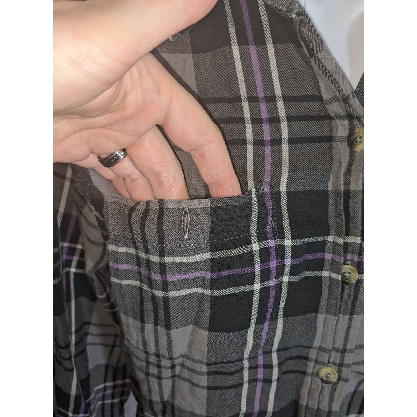 SO Plaid Button Down Shirt Black Purple Punk Grunge Flannel