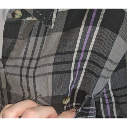 SO Plaid Button Down Shirt Black Purple Punk Grunge Flannel