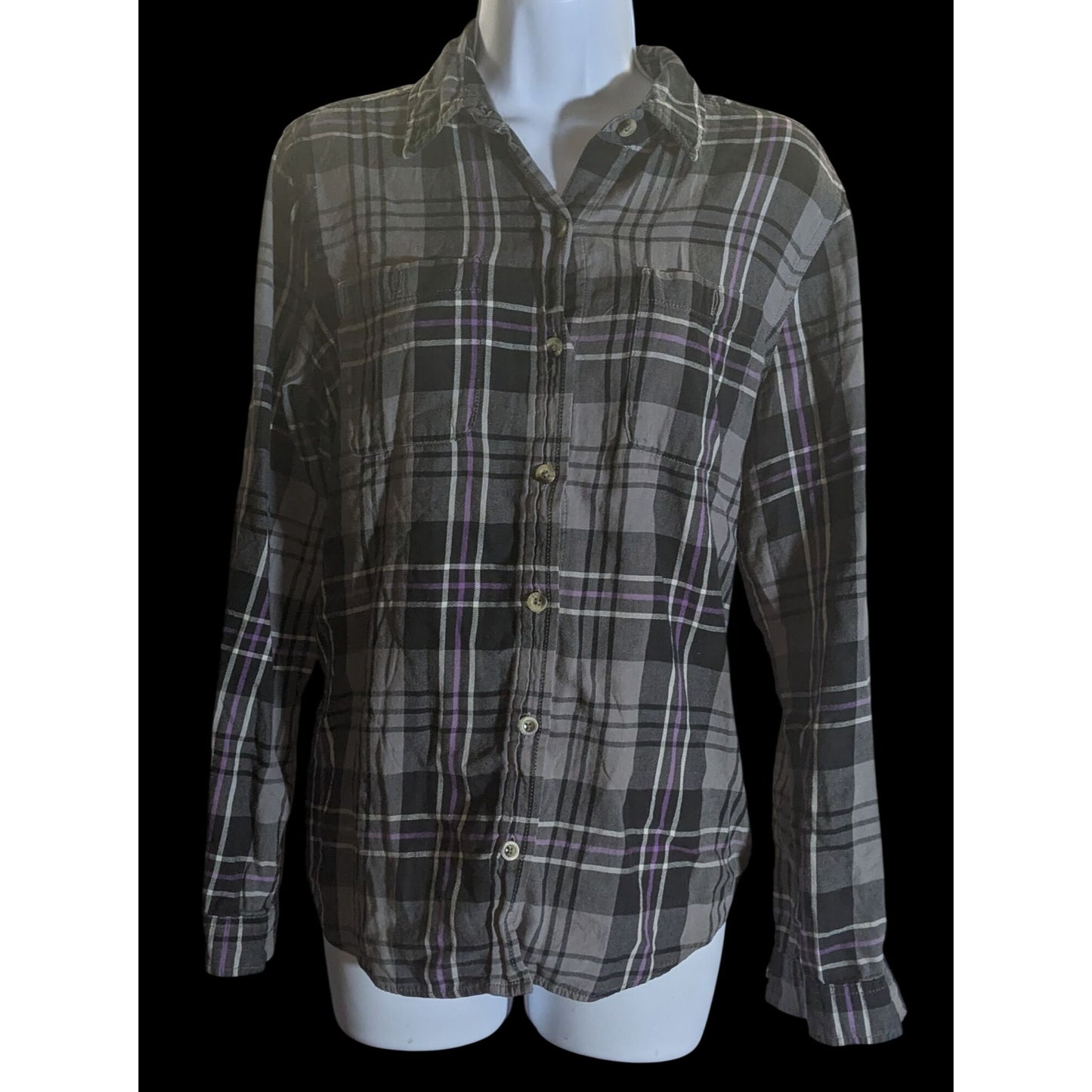 SO Plaid Button Down Shirt Black Purple Punk Grunge Flannel