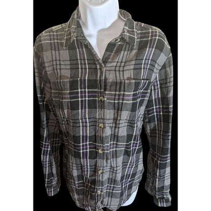 SO Plaid Button Down Shirt Black Purple Punk Grunge Flannel