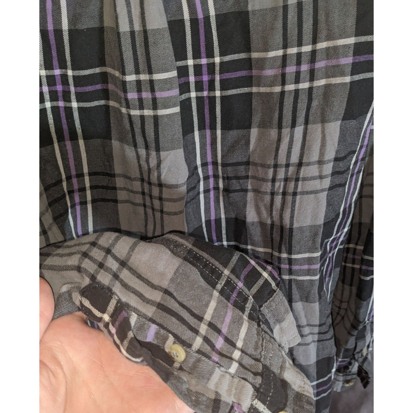 SO Plaid Button Down Shirt Black Purple Punk Grunge Flannel