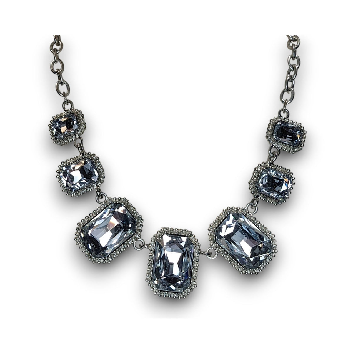 Traci Lynn Vintage Glam Crystal Silver Tone Statement Necklace 14 Inch