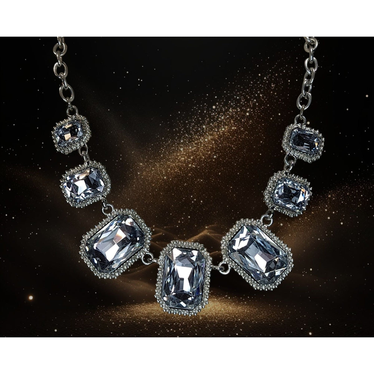 Traci Lynn Vintage Glam Crystal Silver Tone Statement Necklace 14 Inch