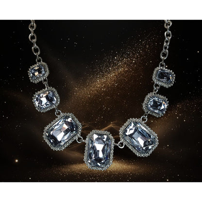 Traci Lynn Vintage Glam Crystal Silver Tone Statement Necklace 14 Inch