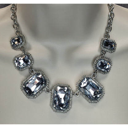 Traci Lynn Vintage Glam Crystal Silver Tone Statement Necklace 14 Inch