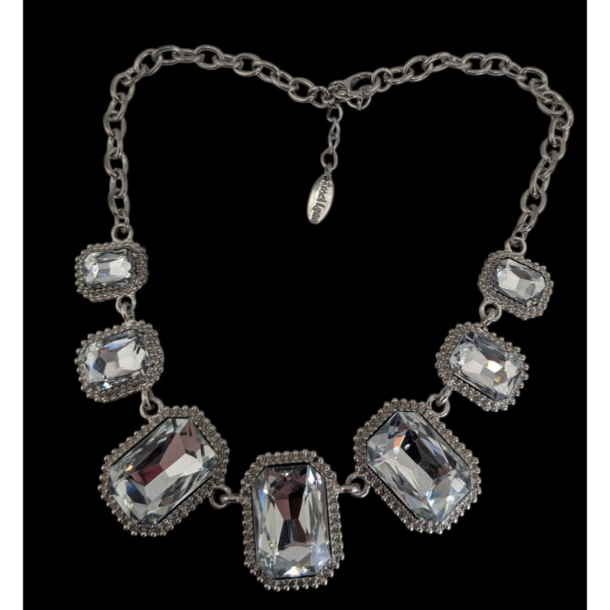 Traci Lynn Vintage Glam Crystal Silver Tone Statement Necklace 14 Inch