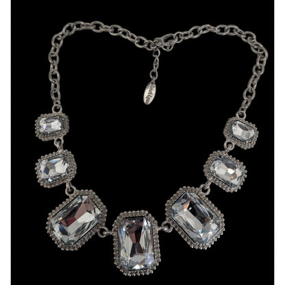 Traci Lynn Vintage Glam Crystal Silver Tone Statement Necklace 14 Inch