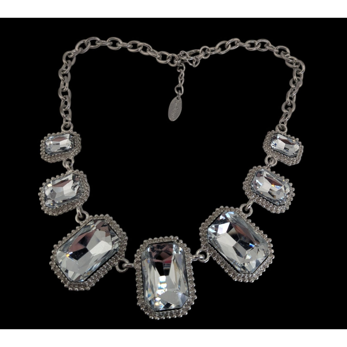 Traci Lynn Vintage Glam Crystal Silver Tone Statement Necklace 14 Inch