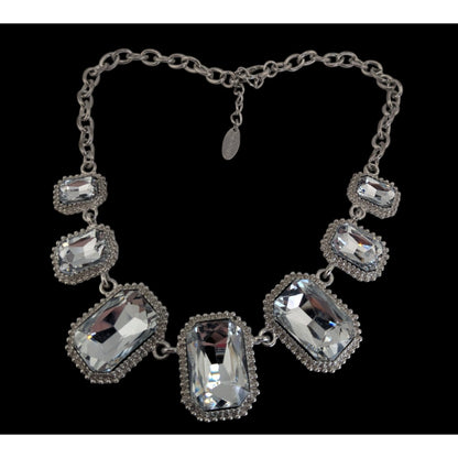 Traci Lynn Vintage Glam Crystal Silver Tone Statement Necklace 14 Inch
