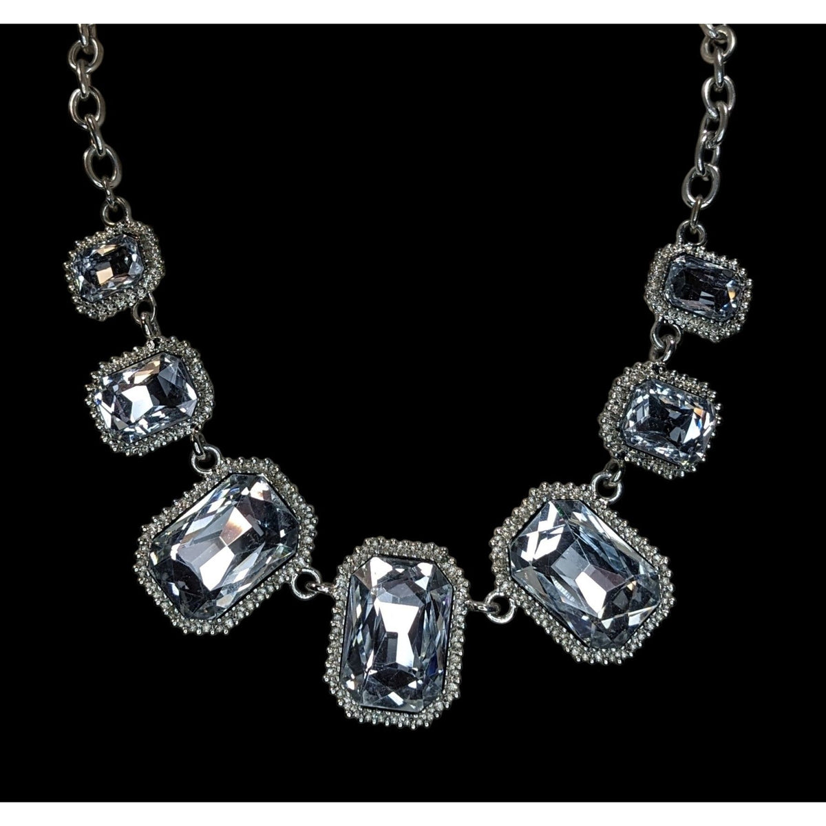 Traci Lynn Vintage Glam Crystal Silver Tone Statement Necklace 14 Inch