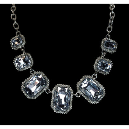 Traci Lynn Vintage Glam Crystal Silver Tone Statement Necklace 14 Inch