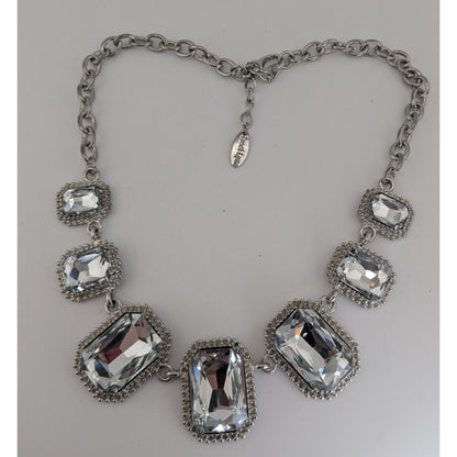 Traci Lynn Vintage Glam Crystal Silver Tone Statement Necklace 14 Inch