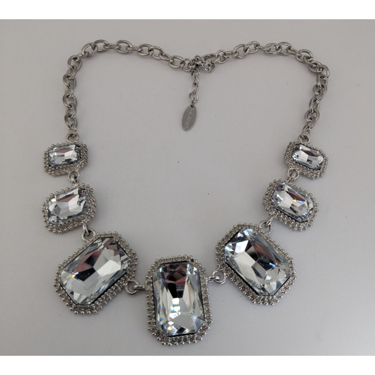 Traci Lynn Vintage Glam Crystal Silver Tone Statement Necklace 14 Inch