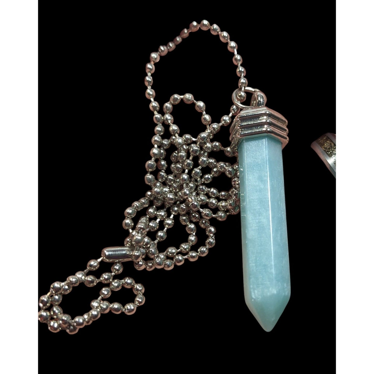 Simulated Blue Shimmer Crystal Pillar Pendant Necklace