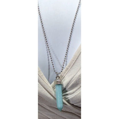 Simulated Blue Shimmer Crystal Pillar Pendant Necklace