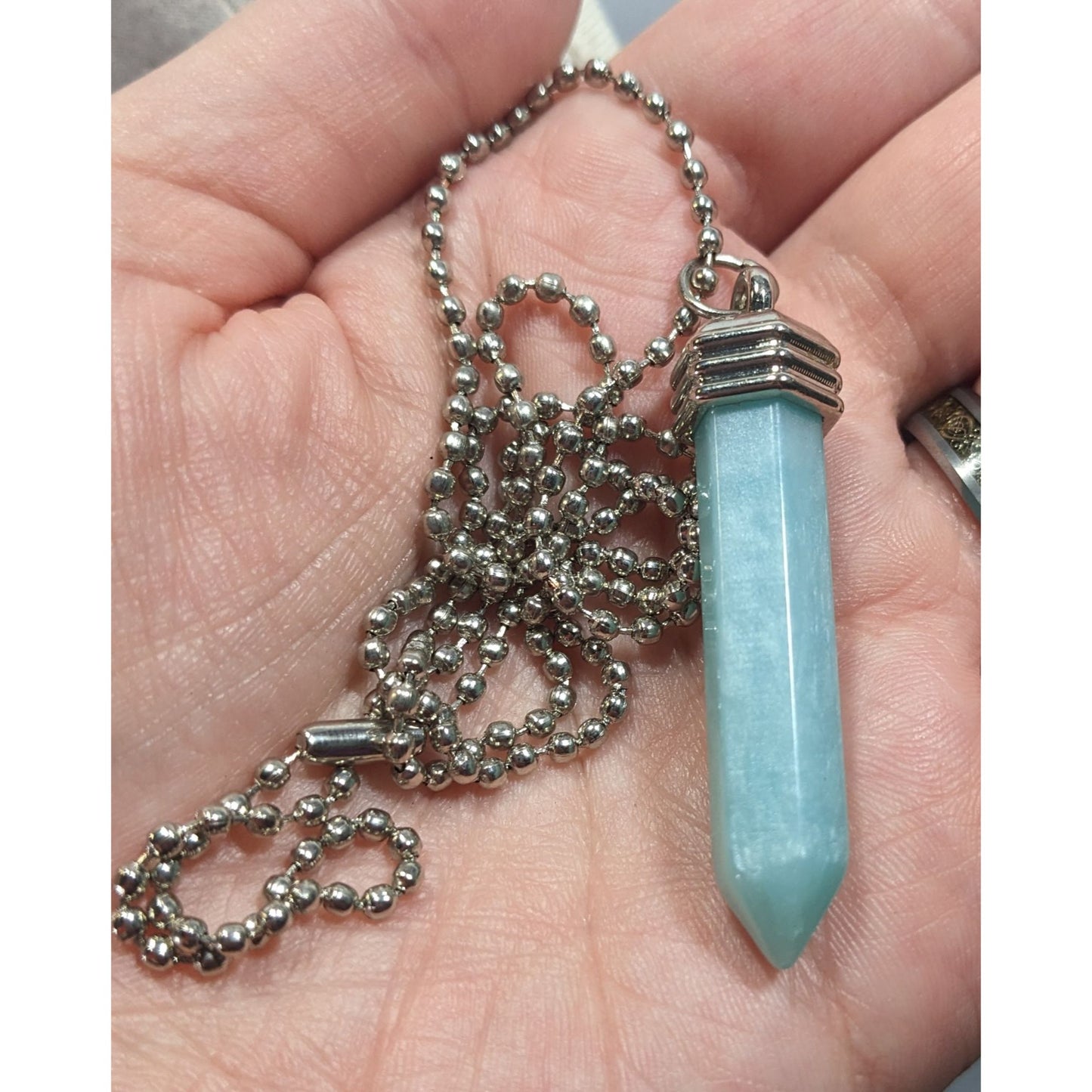 Simulated Blue Shimmer Crystal Pillar Pendant Necklace