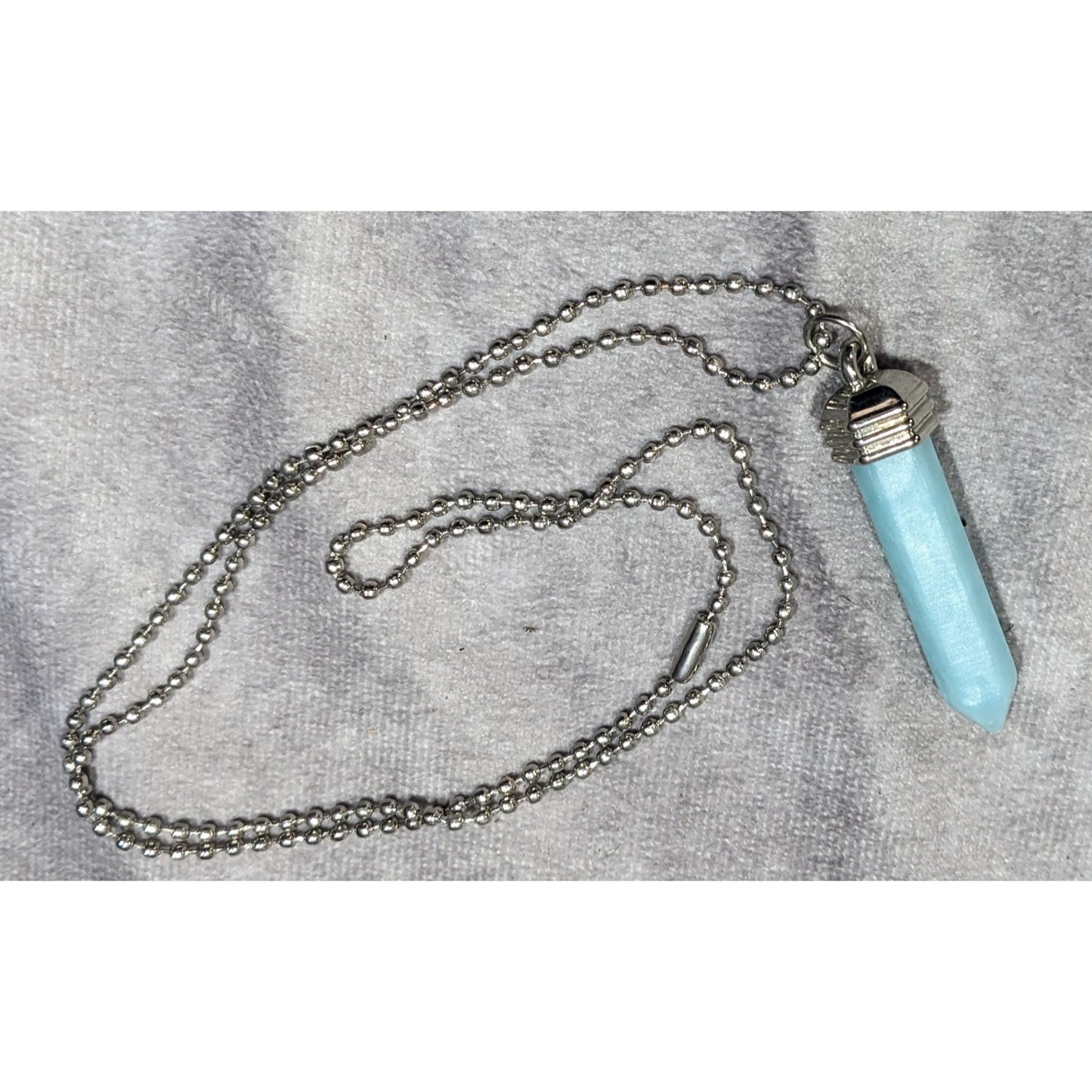 Simulated Blue Shimmer Crystal Pillar Pendant Necklace