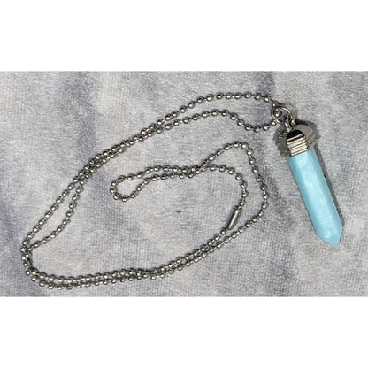 Simulated Blue Shimmer Crystal Pillar Pendant Necklace