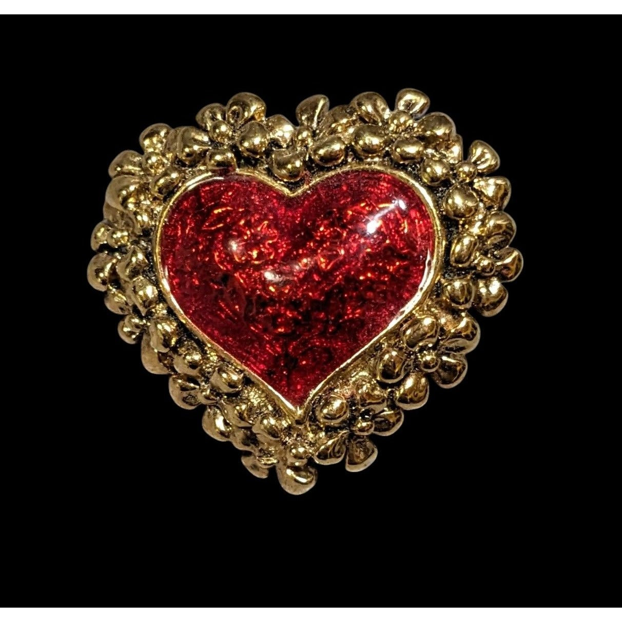 Vintage Avon Red And Gold Floral Heart Pin