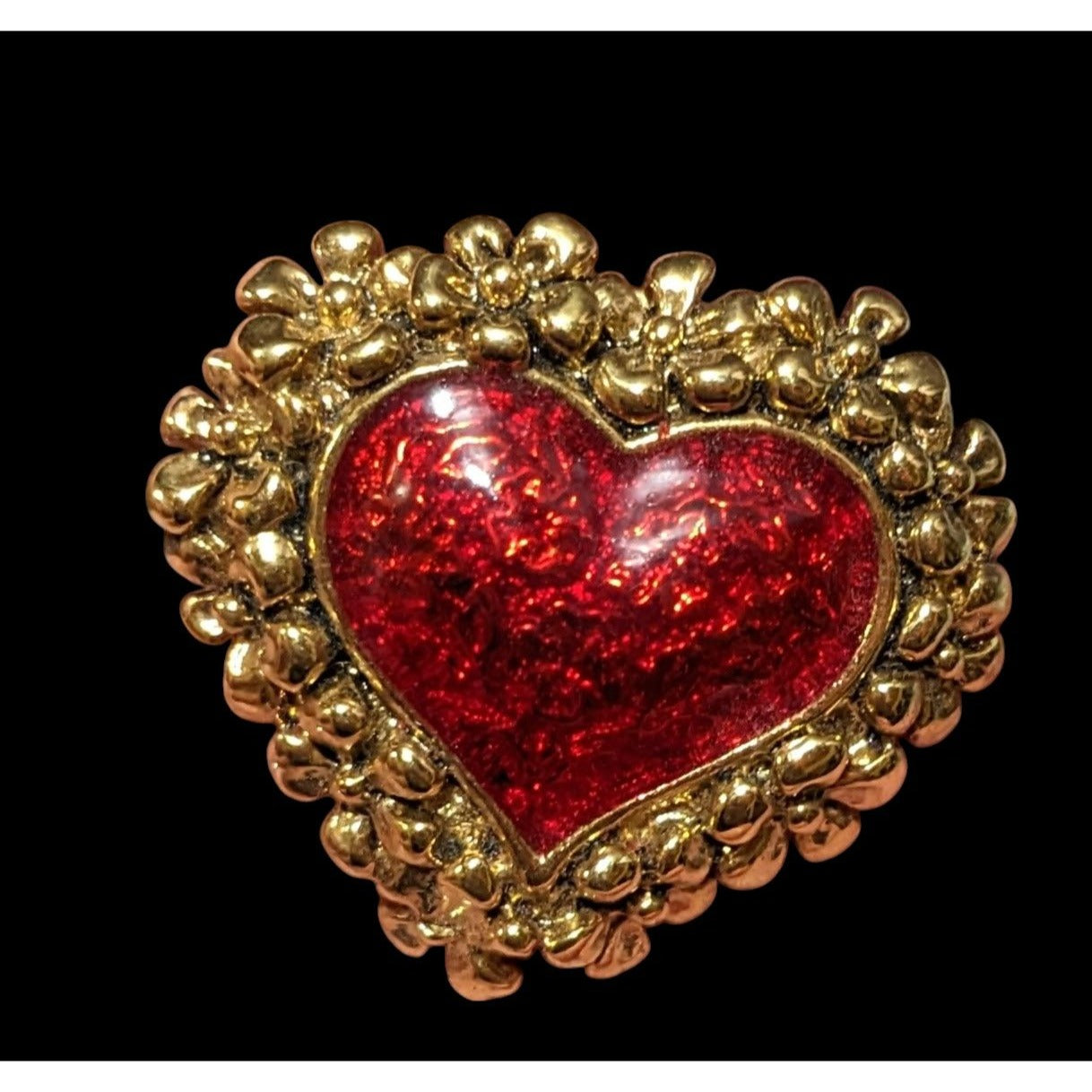 Vintage Avon Red And Gold Floral Heart Pin