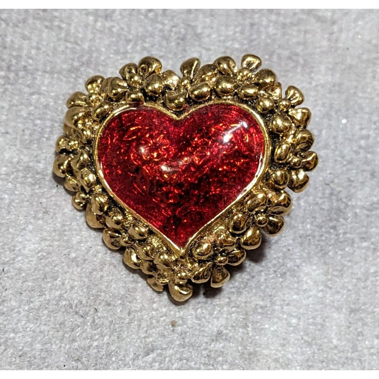 Vintage Avon Red And Gold Floral Heart Pin