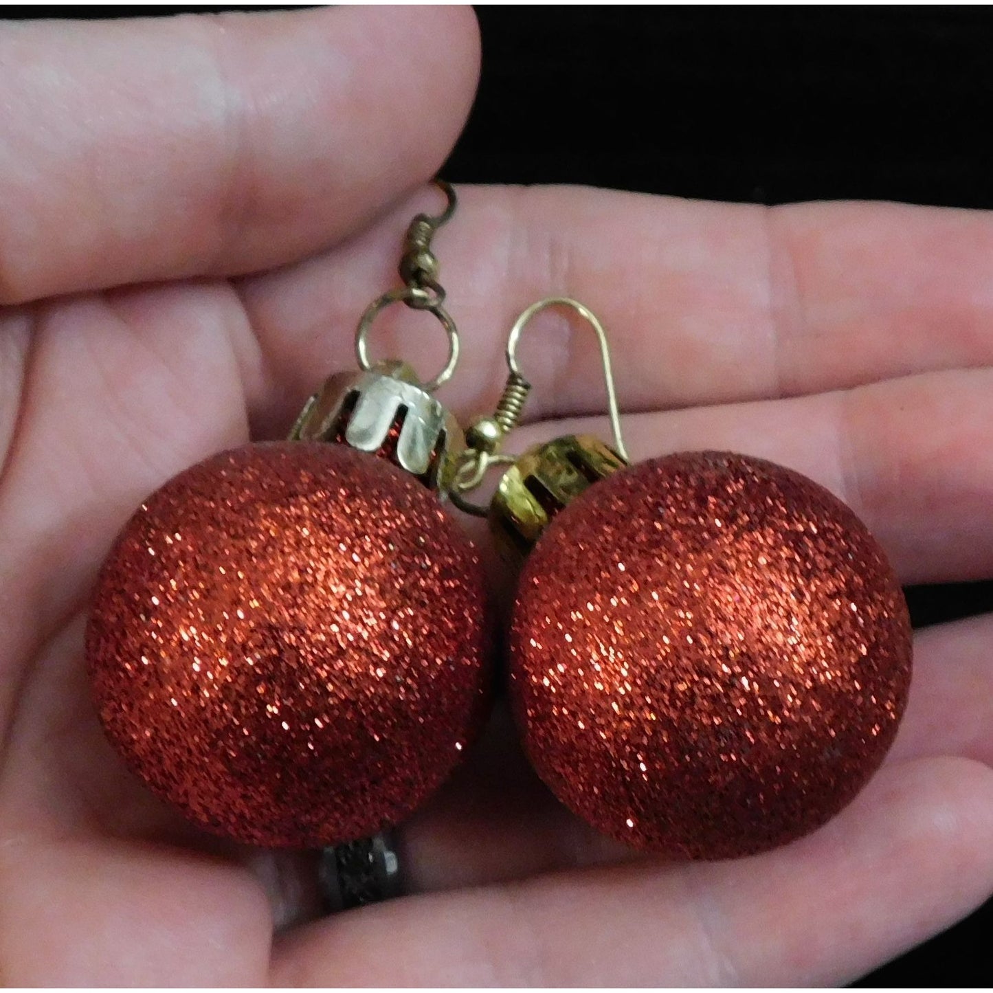 Red Glitter Holiday Bauble Ornament Earrings