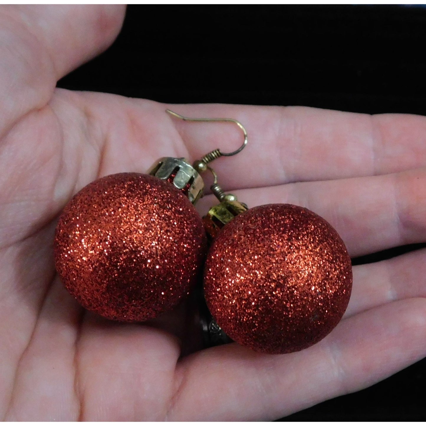 Red Glitter Holiday Bauble Ornament Earrings