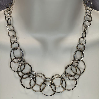 Lia Sophia Round Trip Necklace Silver Tone Interlocking Ring Chain Geometric Jewelry