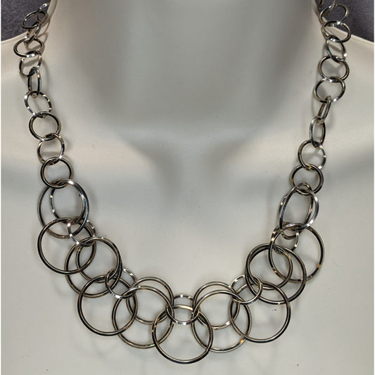 Lia Sophia Round Trip Necklace Silver Tone Interlocking Ring Chain Geometric Jewelry