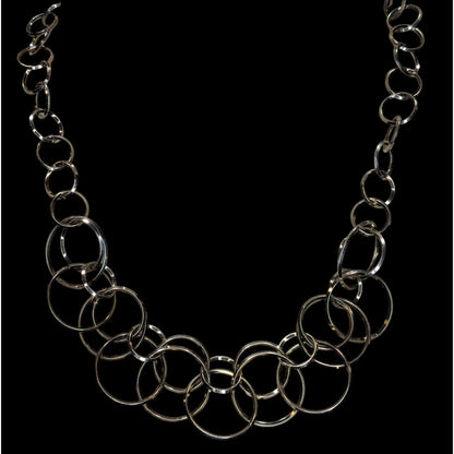Lia Sophia Round Trip Necklace Silver Tone Interlocking Ring Chain Geometric Jewelry