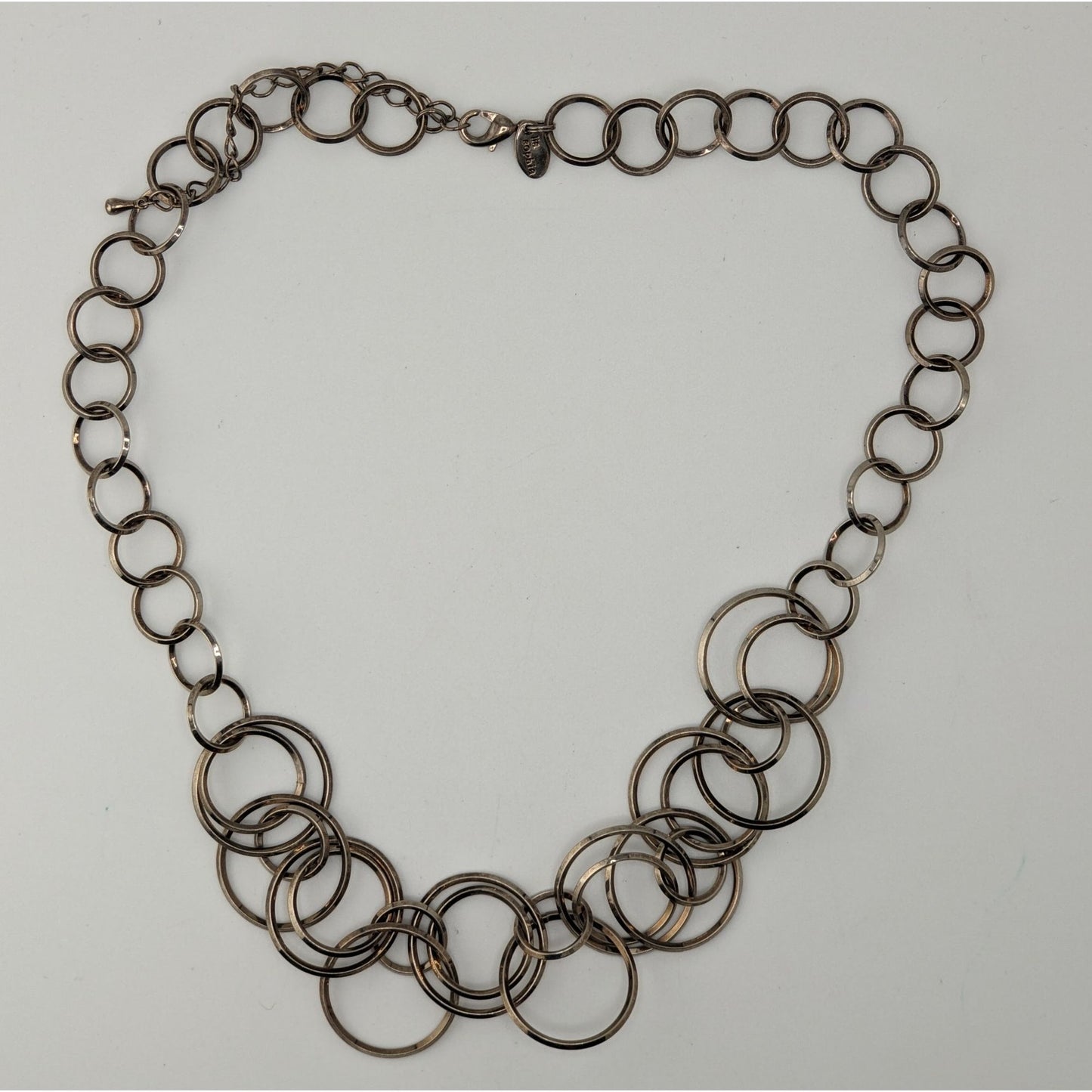Lia Sophia Round Trip Necklace Silver Tone Interlocking Ring Chain Geometric Jewelry