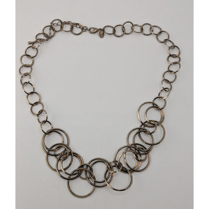 Lia Sophia Round Trip Necklace Silver Tone Interlocking Ring Chain Geometric Jewelry