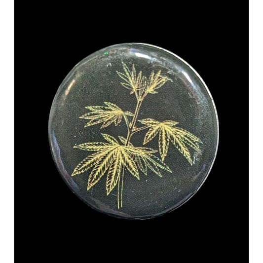 Casual Black Pin/Button With Cannabis Leaf Print