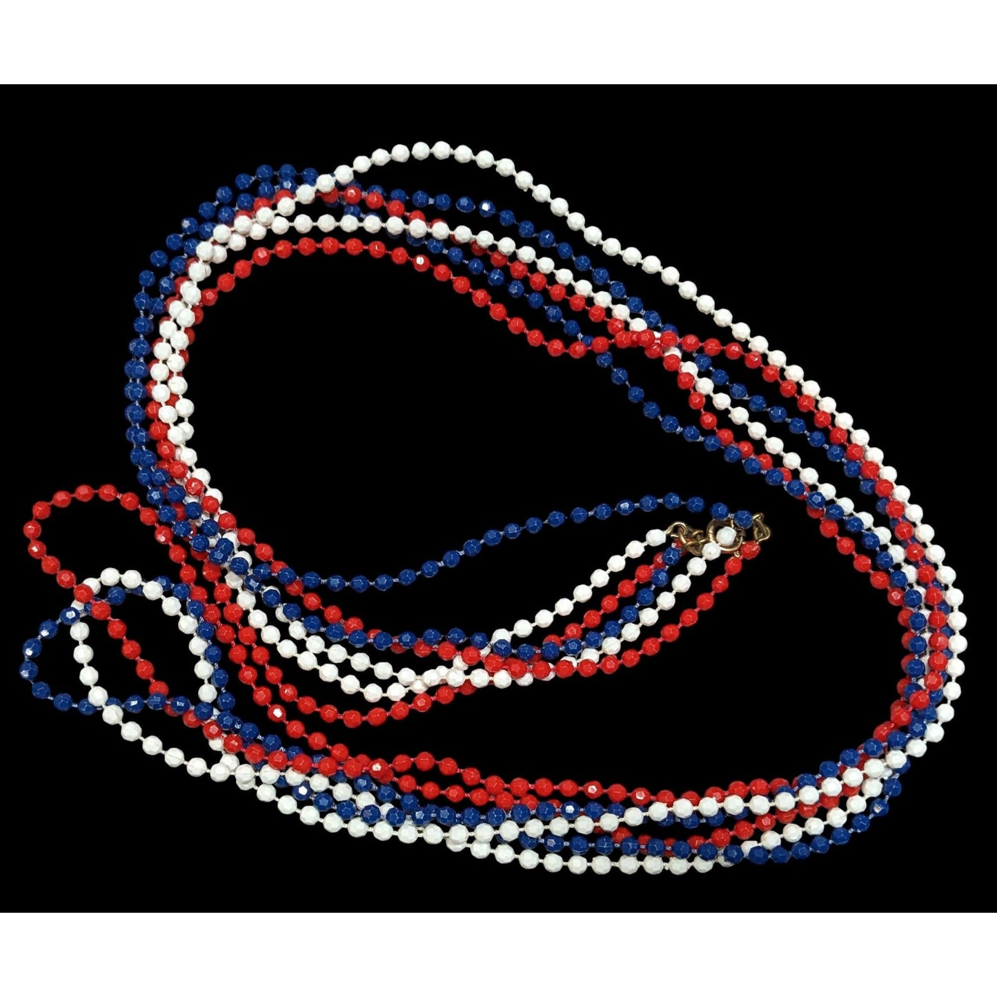 Vintage 50s Patriotic Red White And Blue Layered Beaded Necklace