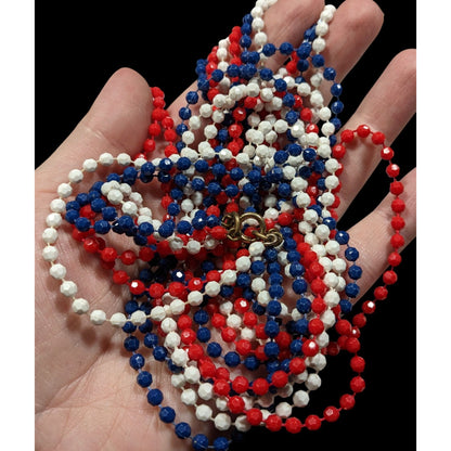 Vintage 50s Patriotic Red White And Blue Layered Beaded Necklace