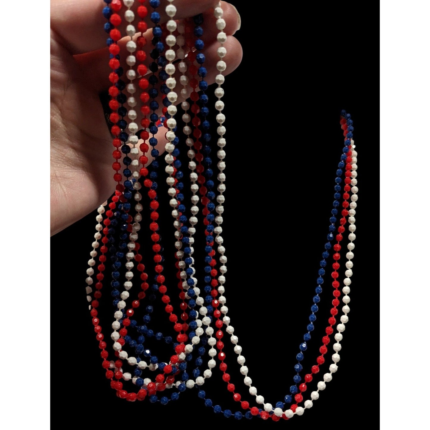 Vintage 50s Patriotic Red White And Blue Layered Beaded Necklace