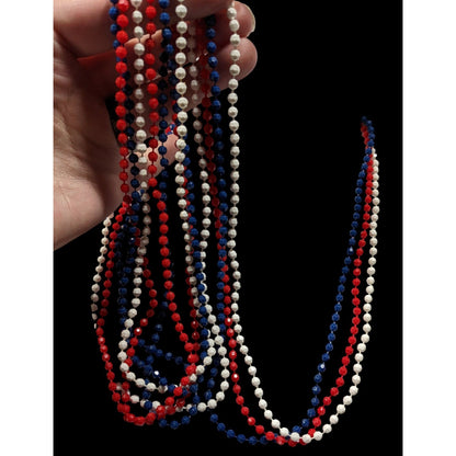 Vintage 50s Patriotic Red White And Blue Layered Beaded Necklace