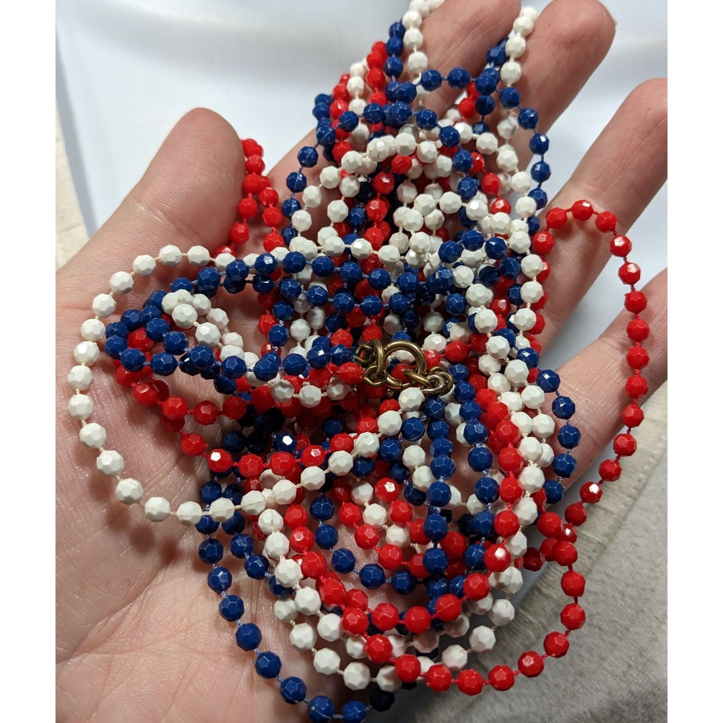 Vintage 50s Patriotic Red White And Blue Layered Beaded Necklace