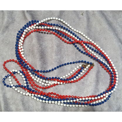 Vintage 50s Patriotic Red White And Blue Layered Beaded Necklace