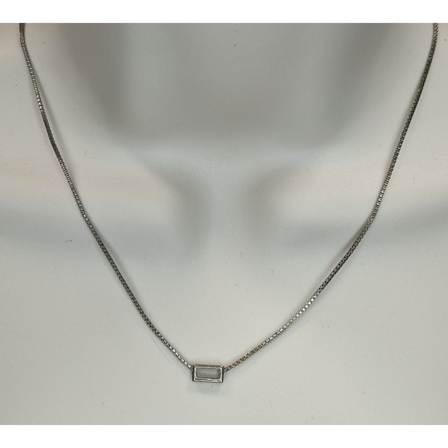 Madewell Dainty Silver Necklace Baguette Cut Glass Pendant Minimalist Layering