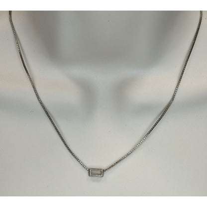 Madewell Dainty Silver Necklace Baguette Cut Glass Pendant Minimalist Layering