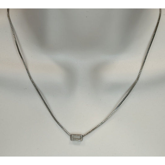 Madewell Dainty Silver Necklace Baguette Cut Glass Pendant Minimalist Layering