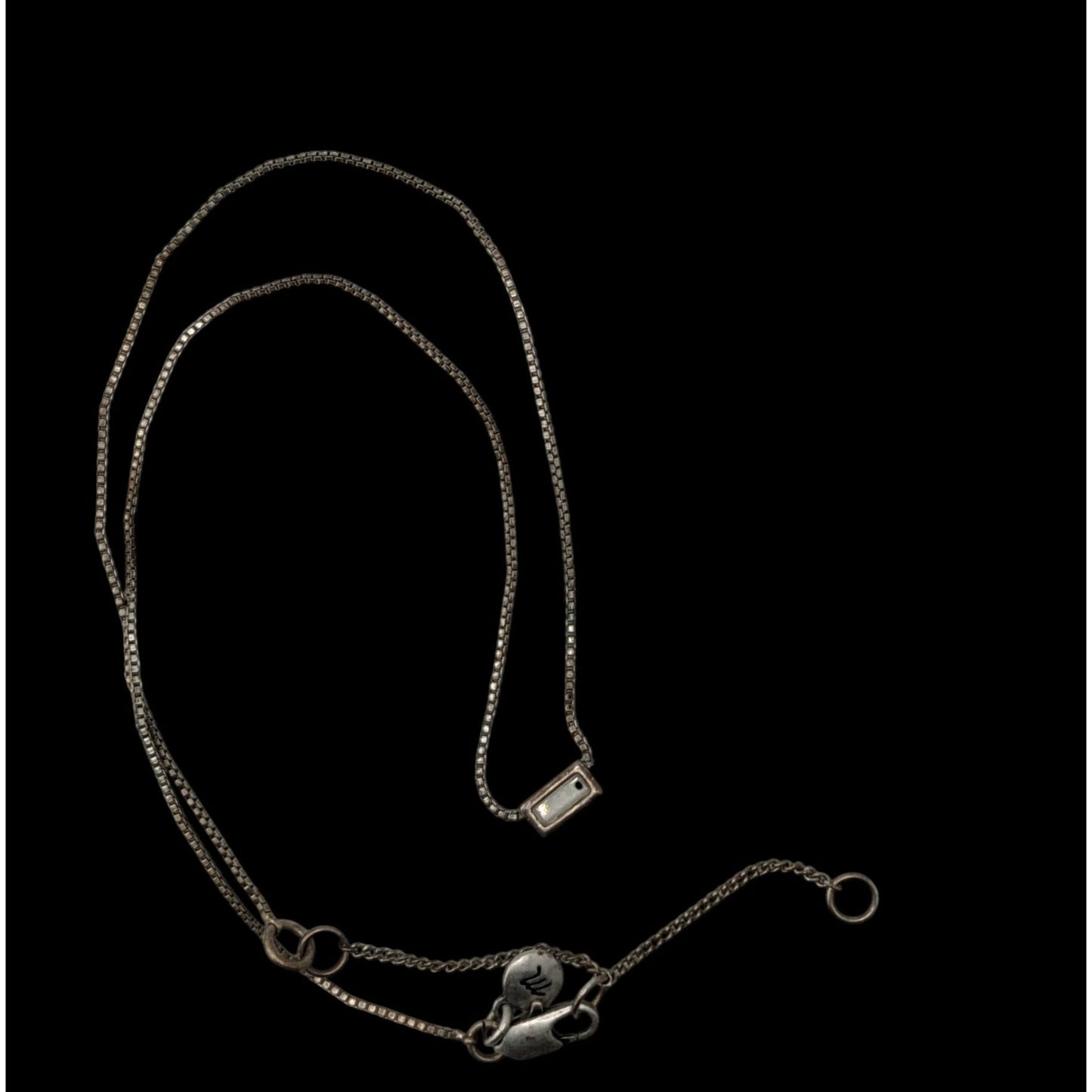 Madewell Dainty Silver Necklace Baguette Cut Glass Pendant Minimalist Layering