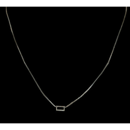 Madewell Dainty Silver Necklace Baguette Cut Glass Pendant Minimalist Layering