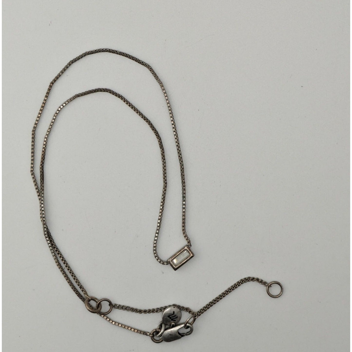Madewell Dainty Silver Necklace Baguette Cut Glass Pendant Minimalist Layering