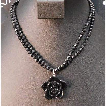 Gothic Rose Beaded Floral Pendant Necklace