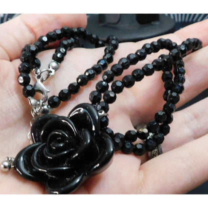 Gothic Rose Beaded Floral Pendant Necklace