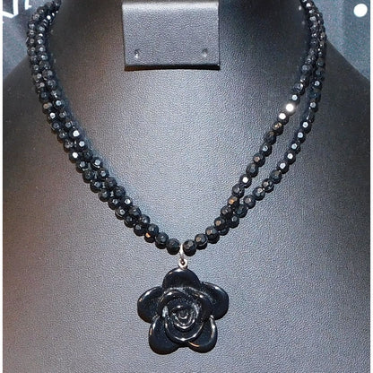 Gothic Rose Beaded Floral Pendant Necklace